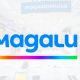 Imagem da Lu, do Magalu, apontando para o nome da empresa