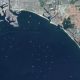 Imagem de satélite de congestionamento de navios cargueiros